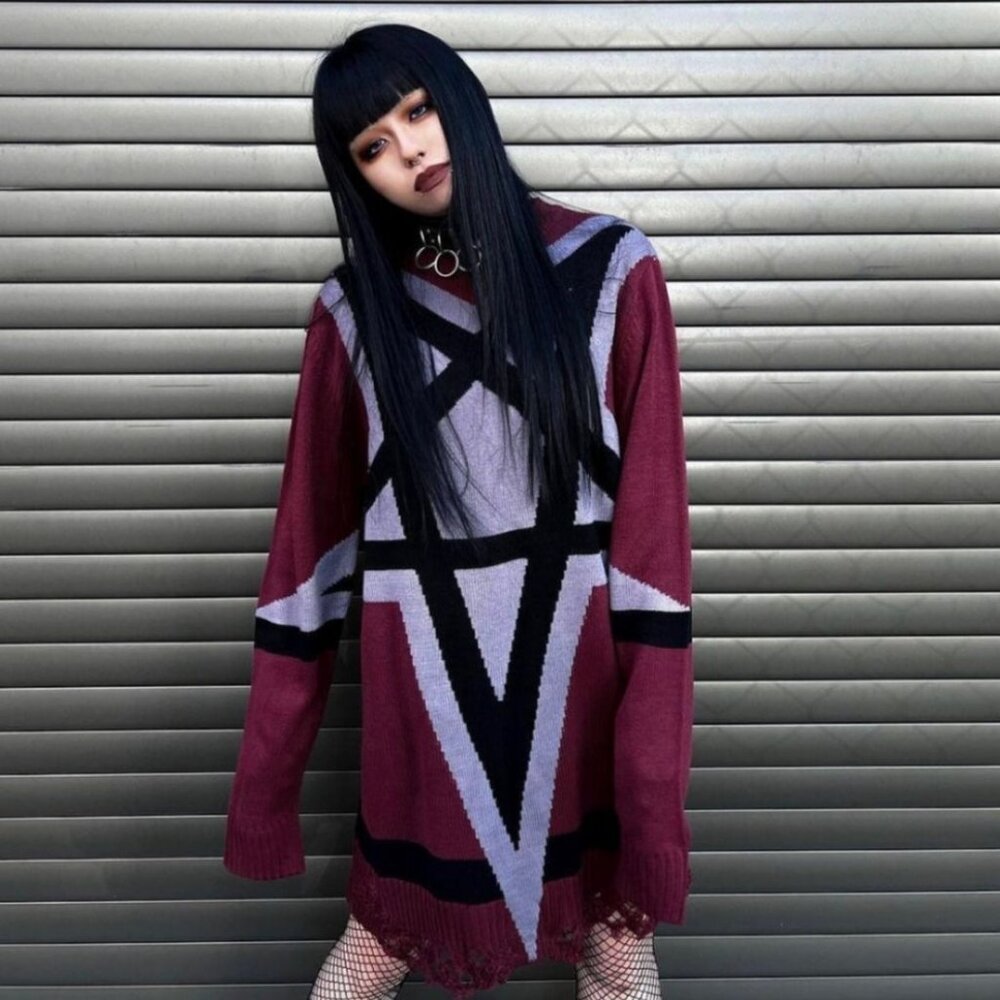 Killstar ✦ Star Crux Knit Sweater ✦ Burgundy Black Geometric Soft Gothic Knit NW
